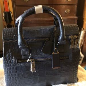 New Navy Crocodile Embossed Convertible Bag